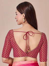 Vamas Checkered Gold Embroidery Designer Cut Paan Neck Blouse