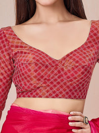 Vamas Checkered Gold Embroidery Designer Cut Paan Neck Blouse