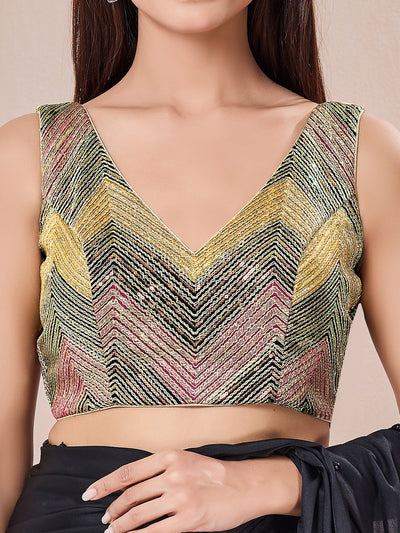 Multi Zig Zag Zari Cord Embroidery Blouse