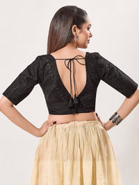 Tissue Zari Lines Embroidery V Neck Elbow Blouse