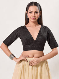 Tissue Zari Lines Embroidery V Neck Elbow Blouse