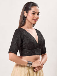 Tissue Zari Lines Embroidery V Neck Elbow Blouse