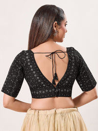 Tissue Zari Lines Embroidery V Neck Elbow Blouse