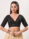 Tissue Zari Lines Embroidery V Neck Elbow Blouse