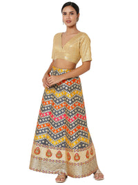 Tissue Zari Lines Embroidery V Neck Elbow Blouse