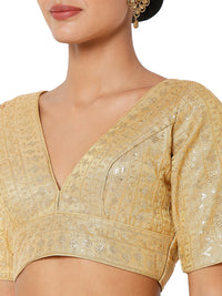 Tissue Zari Lines Embroidery V Neck Elbow Blouse