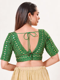Tissue Zari Lines Embroidery V Neck Elbow Blouse