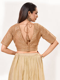 Tissue Zari Lines Embroidery V Neck Elbow Blouse