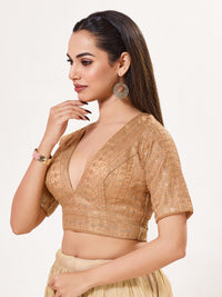 Tissue Zari Lines Embroidery V Neck Elbow Blouse
