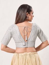 Tissue Zari Lines Embroidery V Neck Elbow Blouse