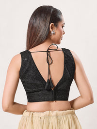Threadwork Sequence Embroidered V Neck Sleeveless Blouse