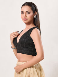 Threadwork Sequence Embroidered V Neck Sleeveless Blouse