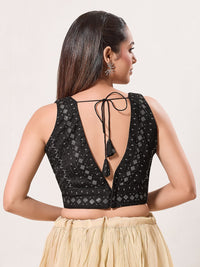 Threadwork Sequence Embroidered V Neck Sleeveless Blouse