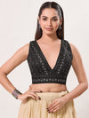 Threadwork Sequence Embroidered V Neck Sleeveless Blouse