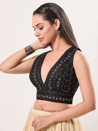 Threadwork Sequence Embroidered V Neck Sleeveless Blouse