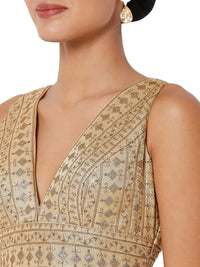 Threadwork Sequence Embroidered V Neck Sleeveless Blouse