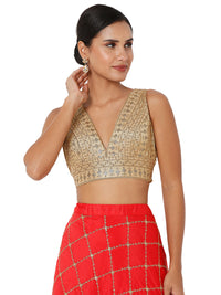 Threadwork Sequence Embroidered V Neck Sleeveless Blouse