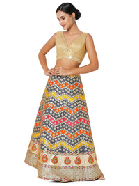 Threadwork Sequence Embroidered V Neck Sleeveless Blouse