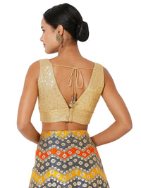 Threadwork Sequence Embroidered V Neck Sleeveless Blouse
