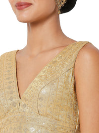 Threadwork Sequence Embroidered V Neck Sleeveless Blouse