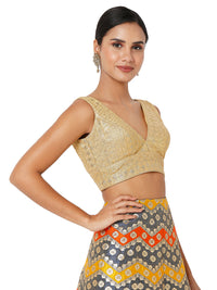 Threadwork Sequence Embroidered V Neck Sleeveless Blouse