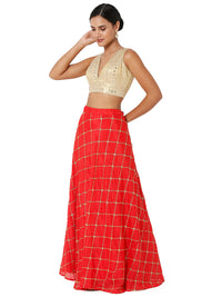 Threadwork Sequence Embroidered V Neck Sleeveless Blouse