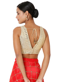 Threadwork Sequence Embroidered V Neck Sleeveless Blouse