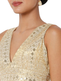 Threadwork Sequence Embroidered V Neck Sleeveless Blouse