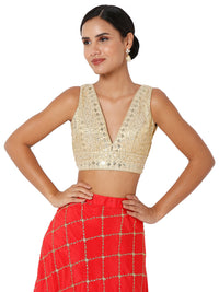 Threadwork Sequence Embroidered V Neck Sleeveless Blouse