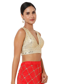 Threadwork Sequence Embroidered V Neck Sleeveless Blouse