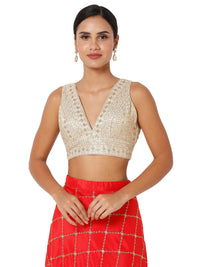Threadwork Sequence Embroidered V Neck Sleeveless Blouse
