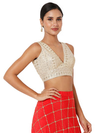 Threadwork Sequence Embroidered V Neck Sleeveless Blouse