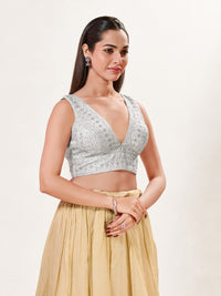 Threadwork Sequence Embroidered V Neck Sleeveless Blouse