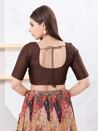 Vamas Art Silk Round Neck Solid Front Open Blouse