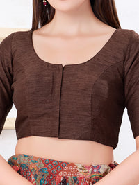 Vamas Art Silk Round Neck Solid Front Open Blouse