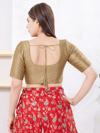 Vamas Art Silk Round Neck Solid Front Open Elbow Sleeves Blouse