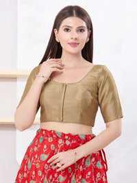Vamas Art Silk Round Neck Solid Front Open Blouse