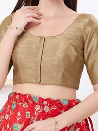 Vamas Art Silk Round Neck Solid Front Open Elbow Sleeves Blouse
