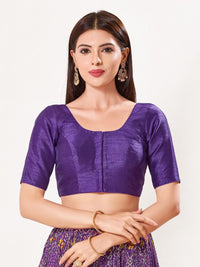 Vamas Art Silk Round Neck Solid Front Open Elbow Sleeves Blouse