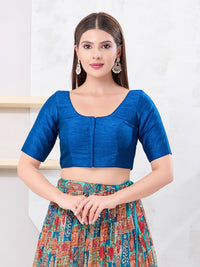 Vamas Art Silk Round Neck Solid Front Open Blouse