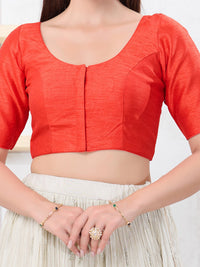 Vamas Art Silk Round Neck Solid Front Open Elbow Sleeves Blouse