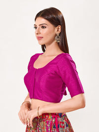 Vamas Art Silk Round Neck Solid Front Open Blouse
