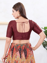 Vamas Art Silk Round Neck Solid Front Open Blouse