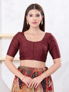 Vamas Art Silk Round Neck Solid Front Open Blouse