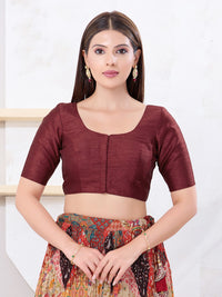 Vamas Art Silk Round Neck Solid Front Open Blouse