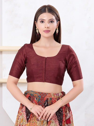 Vamas Art Silk Round Neck Solid Front Open Blouse
