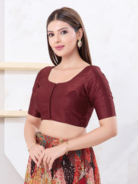 Vamas Art Silk Round Neck Solid Front Open Blouse
