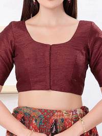 Vamas Art Silk Round Neck Solid Front Open Blouse