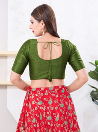 Vamas Art Silk Round Neck Solid Front Open Elbow Sleeves Blouse