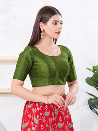 Vamas Art Silk Round Neck Solid Front Open Elbow Sleeves Blouse
